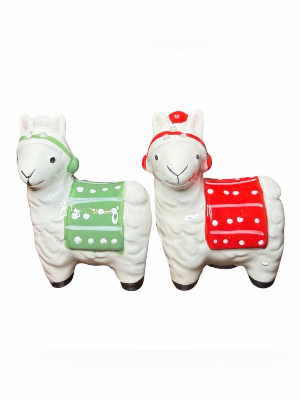 Ceramic Llama Salt & Pepper Shakers - Red and Green